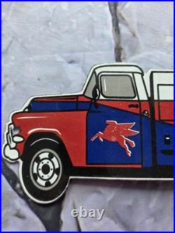 Vintage Mobiloil Gas And Oil Service Tanker Porcelain Sign 12×5