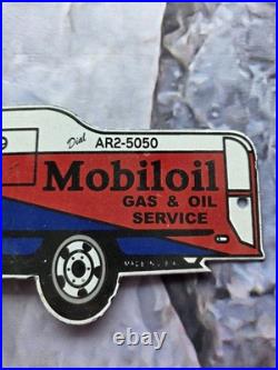 Vintage Mobiloil Gas And Oil Service Tanker Porcelain Sign 12×5