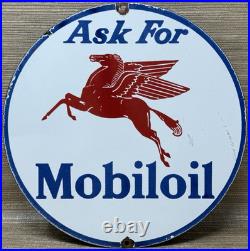 Vintage Mobiloil Porcelain Sign Dealership Gas Station Mobil Motor Oil Peggy