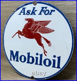 Vintage Mobiloil Porcelain Sign Dealership Gas Station Mobil Motor Oil Peggy