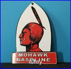 Vintage Mohawk Gasoline Porcelain Ad Gas & Motor Oil Service Station Pump Sign