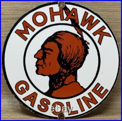 Vintage Mohawk Gasoline Porcelain Sign Gas Station Pump Plate Motor Oil Service Vintage Mohawk Gasoline Porcelain Sign Gas Station Pump Plate Motor Oil Service