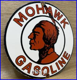 Vintage Mohawk Gasoline Porcelain Sign Gas Station Pump Plate Motor Oil Service Vintage Mohawk Gasoline Porcelain Sign Gas Station Pump Plate Motor Oil Service