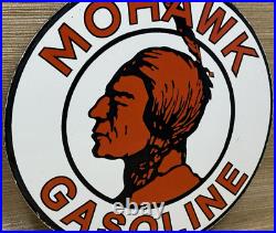 Vintage Mohawk Gasoline Porcelain Sign Gas Station Pump Plate Motor Oil Service Vintage Mohawk Gasoline Porcelain Sign Gas Station Pump Plate Motor Oil Service