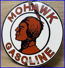 Vintage Mohawk Gasoline Porcelain Sign Gas Station Pump Plate Motor Oil Service Vintage Mohawk Gasoline Porcelain Sign Gas Station Pump Plate Motor Oil Service