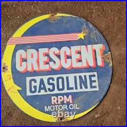 Vintage Moon Crescent RPM Gasoline Oil Gas Pump Enamel Porcelain Sign