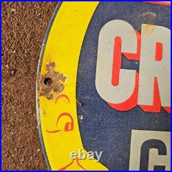 Vintage Moon Crescent RPM Gasoline Oil Gas Pump Enamel Porcelain Sign
