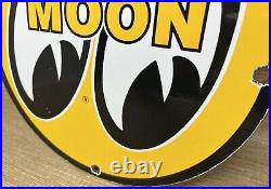 Vintage Moon Racing Porcelain Dealership Sign Sales Service Motor Oil Gas