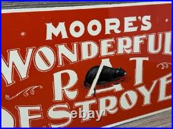 Vintage Moore's Wonderful Rat Destroyer Porcelain Sign General Store Gas Oil Ace
