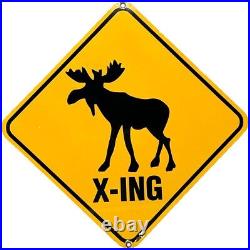 Vintage Moose Crossing Porcelain Sign Gas Oil Saftey Caribou Reindeer Deer