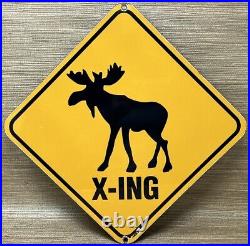 Vintage Moose Crossing Porcelain Sign Gas Oil Saftey Caribou Reindeer Deer