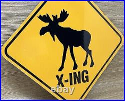 Vintage Moose Crossing Porcelain Sign Gas Oil Saftey Caribou Reindeer Deer