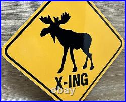 Vintage Moose Crossing Porcelain Sign Gas Oil Saftey Caribou Reindeer Deer