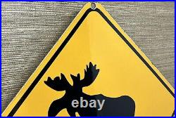 Vintage Moose Crossing Porcelain Sign Gas Oil Saftey Caribou Reindeer Deer