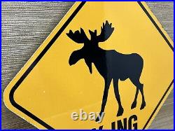 Vintage Moose Crossing Porcelain Sign Gas Oil Saftey Caribou Reindeer Deer