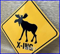 Vintage Moose Crossing Porcelain Sign Gas Oil Saftey Caribou Reindeer Deer