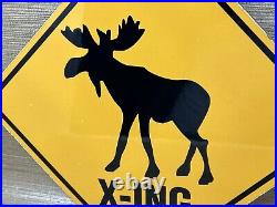 Vintage Moose Crossing Porcelain Sign Gas Oil Saftey Caribou Reindeer Deer