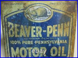 Vintage Motor Oil Can 2 Gallon Beaver-Penn Freedom Oil Company Pennsylvania 1936