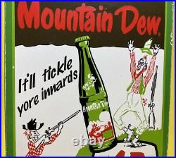 Vintage Mountain Dew Porcelain Sign Gas Station Motor Oil Pump Plate Coca Cola