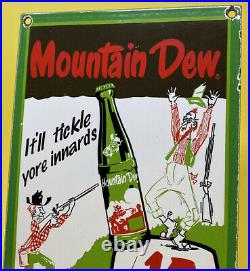 Vintage Mountain Dew Porcelain Sign Gas Station Motor Oil Pump Plate Coca Cola