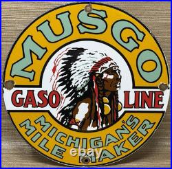 Vintage Musgo Gasoline Porcelain Sign Gas Station Pump Motor Oil Service