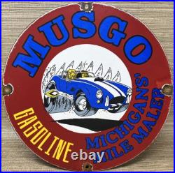 Vintage Musgo Gasoline Porcelain Sign Gas Station Pump Motor Oil Service Vintage Musgo Gasoline Porcelain Sign Gas Station Pump Motor Oil Service