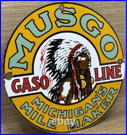 Vintage Musgo Gasoline Porcelain Sign Gas Station Pump Motor Oil Service