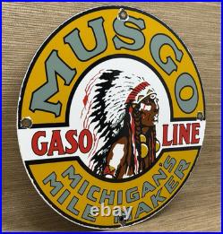 Vintage Musgo Gasoline Porcelain Sign Gas Station Pump Motor Oil Service