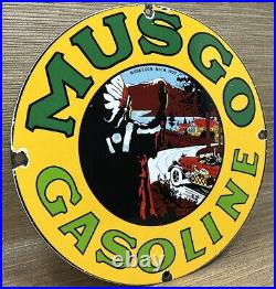 Vintage Musgo Gasoline Porcelain Sign Gas Station Pump Motor Oil Service