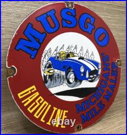 Vintage Musgo Gasoline Porcelain Sign Gas Station Pump Motor Oil Service Vintage Musgo Gasoline Porcelain Sign Gas Station Pump Motor Oil Service