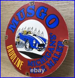 Vintage Musgo Gasoline Porcelain Sign Gas Station Pump Motor Oil Service Vintage Musgo Gasoline Porcelain Sign Gas Station Pump Motor Oil Service