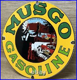 Vintage Musgo Gasoline Porcelain Sign Gas Station Pump Motor Oil Service