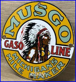 Vintage Musgo Gasoline Porcelain Sign Gas Station Pump Motor Oil Service