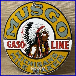 Vintage Musgo Gasoline Porcelain Sign Gas Station Pump Motor Oil Service