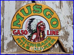 Vintage Musgo Gasoline Sign Old Embossed Metal Service Sales Gas Oil Advertising