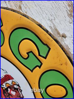 Vintage Musgo Gasoline Sign Old Embossed Metal Service Sales Gas Oil Advertising