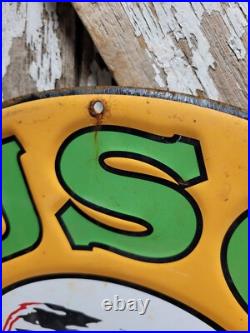 Vintage Musgo Gasoline Sign Old Embossed Metal Service Sales Gas Oil Advertising