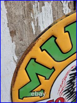 Vintage Musgo Gasoline Sign Old Embossed Metal Service Sales Gas Oil Advertising
