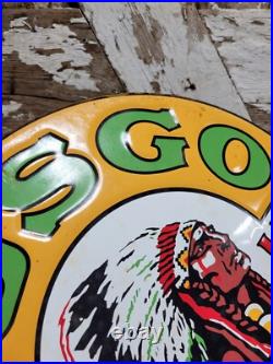 Vintage Musgo Gasoline Sign Old Embossed Metal Service Sales Gas Oil Advertising