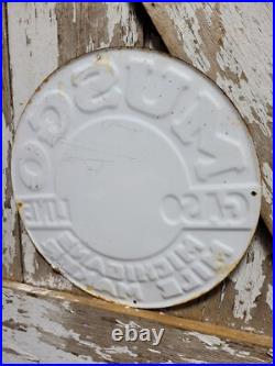 Vintage Musgo Gasoline Sign Old Embossed Metal Service Sales Gas Oil Advertising