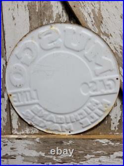 Vintage Musgo Gasoline Sign Old Embossed Metal Service Sales Gas Oil Advertising Vintage Musgo Gasoline Sign Old Embossed Metal Service Sales Gas Oil Advertising