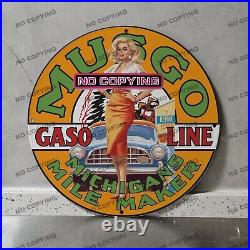Vintage Musgo Michigans Mile Porcelain Sign Gas Station Garge Advertising Oil