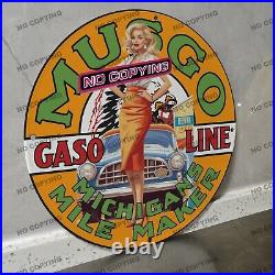 Vintage Musgo Michigans Mile Porcelain Sign Gas Station Garge Advertising Oil