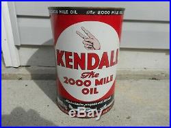 Vintage NOS FULL KENDALL 2000 MILE 5 QUART Gas Station MOTOR OIL Advertising Can
