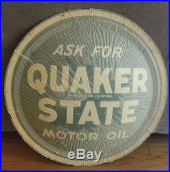Vintage NOS (Unused) Round Button 2' Green QUAKER STATE Motor Oil Metal Sign