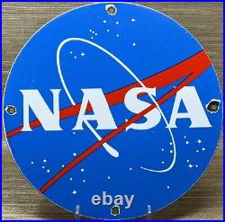 Vintage Nasa Porcelain Sign Gas Oil Meatball Rocket Shuttle Space Agency Force