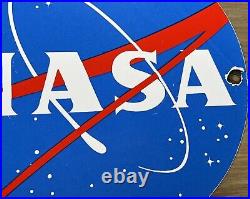 Vintage Nasa Porcelain Sign Gas Oil Meatball Rocket Shuttle Space Agency Force