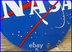 Vintage Nasa Porcelain Sign Gas Oil Meatball Rocket Shuttle Space Agency Force