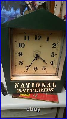 Vintage National Batteries Electric Auto Gas Oil Advertising Spinner Clock
