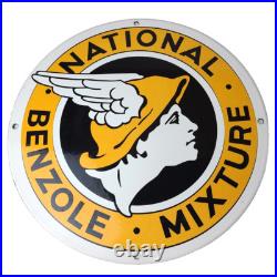 Vintage National Benzole Mixture Sign Gas Pump Service Station Porcelain Sign